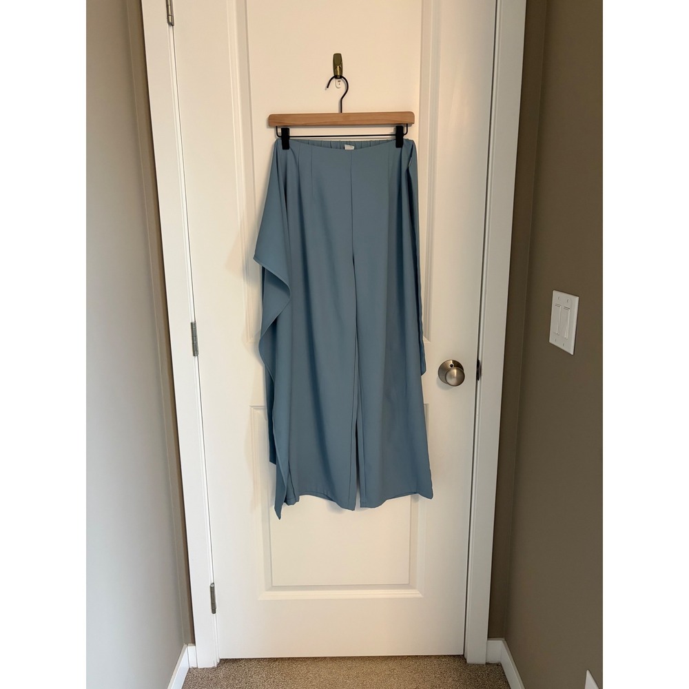 Halara Wide Leg Wrap Pants Dusty Blue High Waisted Side Tie Small - Picture 2 of 8